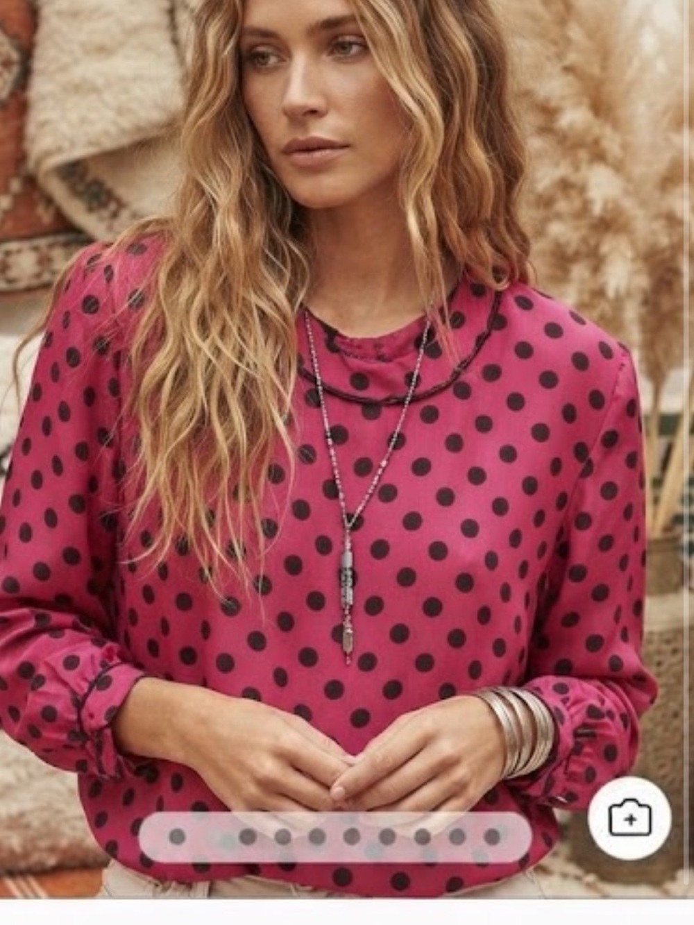 Vintage silk Fuchsia Pink Black Polka Dot Blouse Sz 12 | 80s 90s Statement